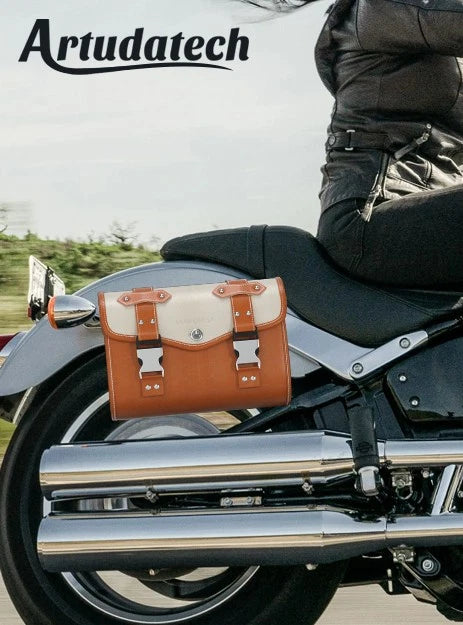 Saddlebag Side Storage Tool Bag for Motorcycle (Universal, Brown)