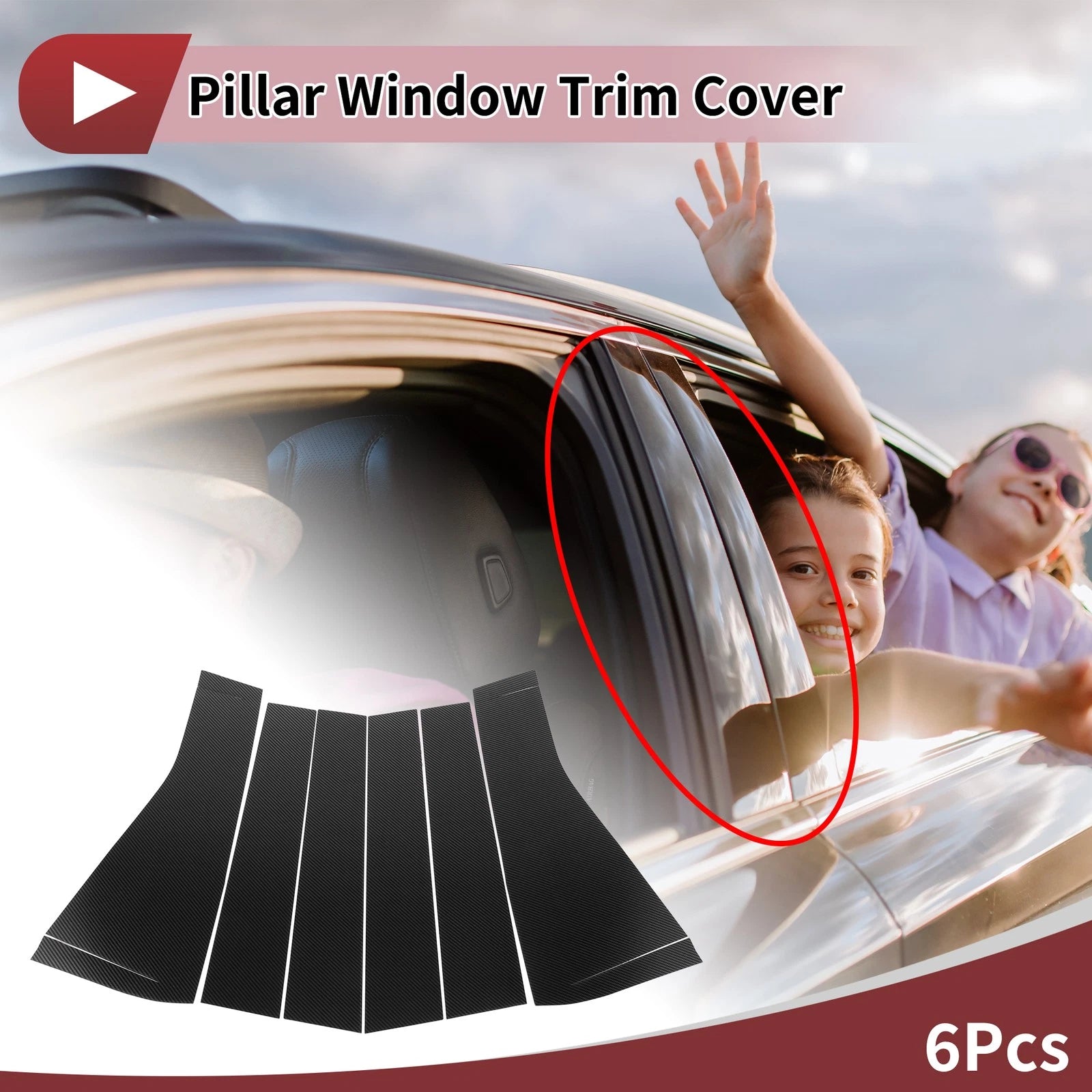 6 Pcs Door Pillar Window Trim for KIA Carnival (2020–2023) Black Carbon Fiber