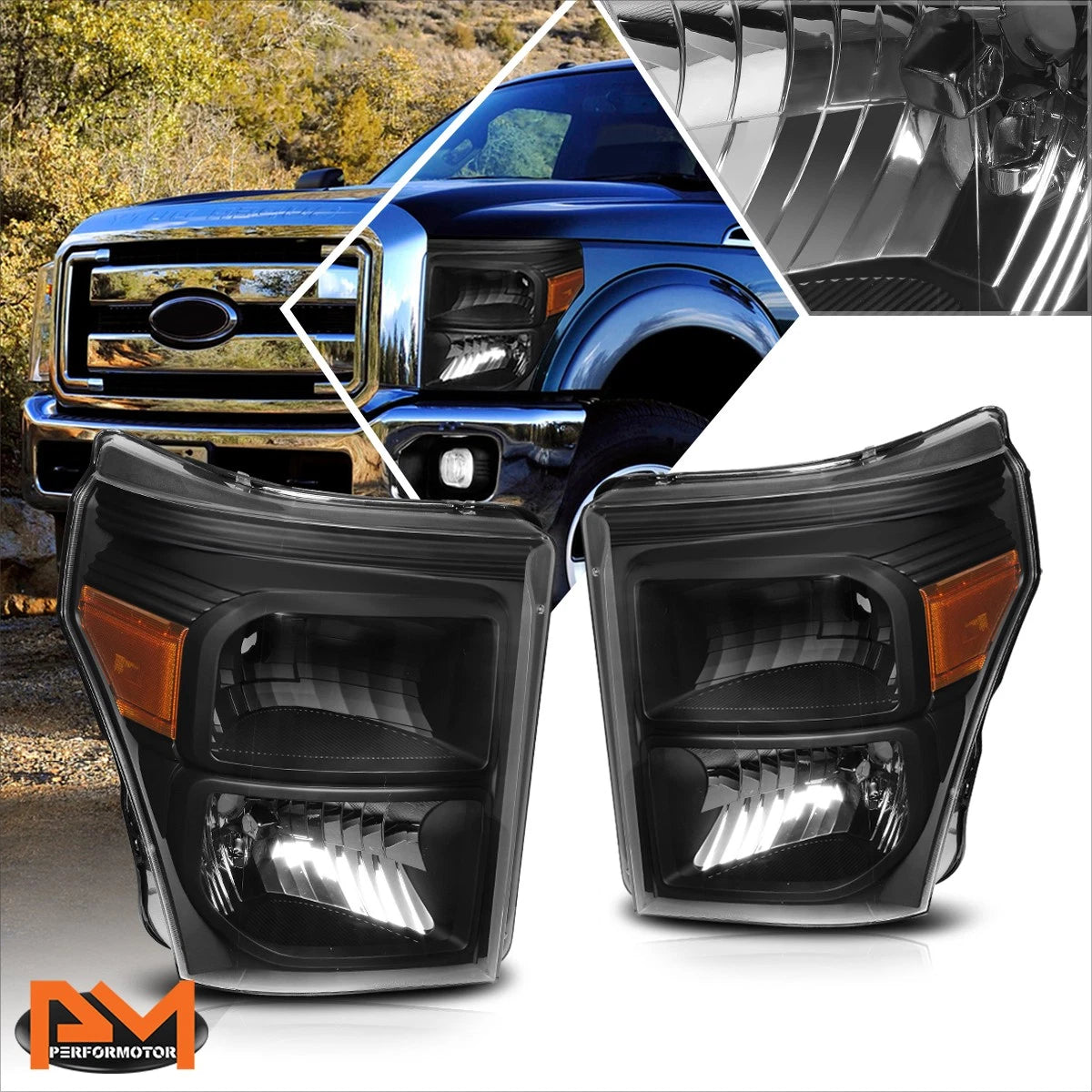 Black Housing Amber Corner Headlight for Ford Super Duty (2011–2016)