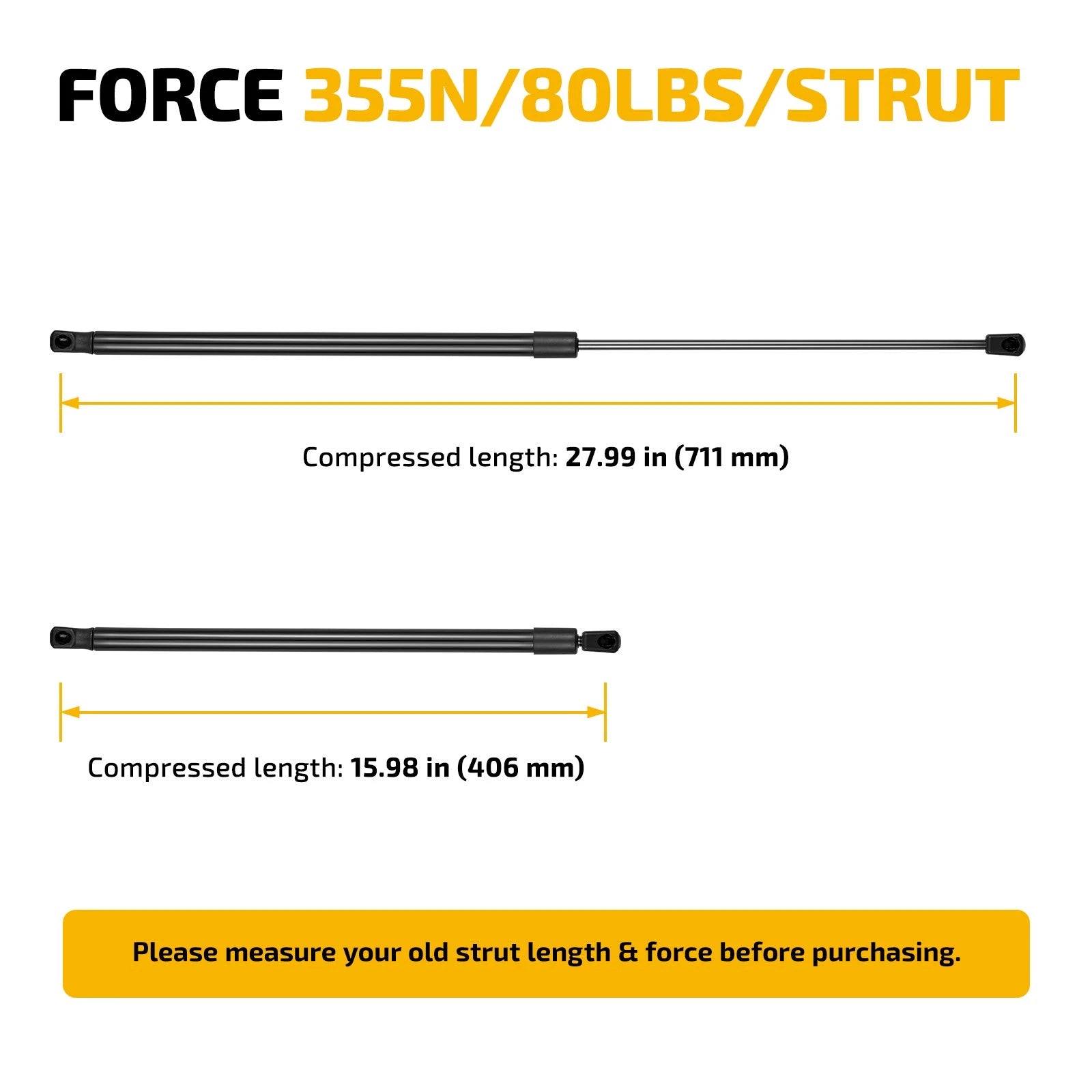Gas Shocks Struts Lift Support SL2780 for Automotive (28 Inch 80 Lbs)
