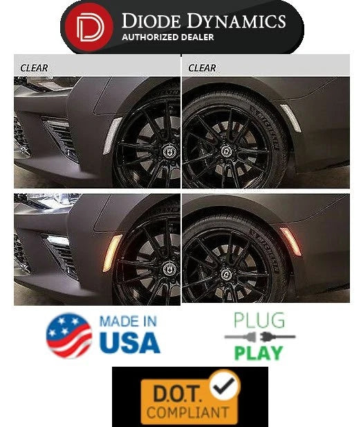 LED Side Marker Lights Front Replacement with Clear Lens for Chevrolet Camaro (2016–2020)