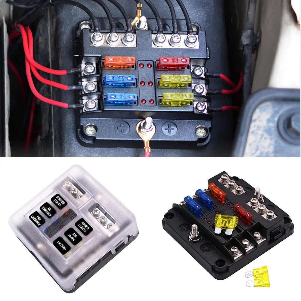 6 Way 12V/24V Car Power Distribution Blade Fuse Holder Box