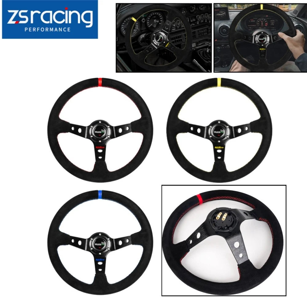 Suede Leather Steering Wheel 345mm Deep Dish for Universal Fit