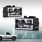Black LED Tube Headlights for Chevy GMC Sierra C/K Silverado (88–98)