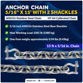 5/16" x 15' Boat Anchor Chain with 2 Shackles for Marine Use (HTG4)