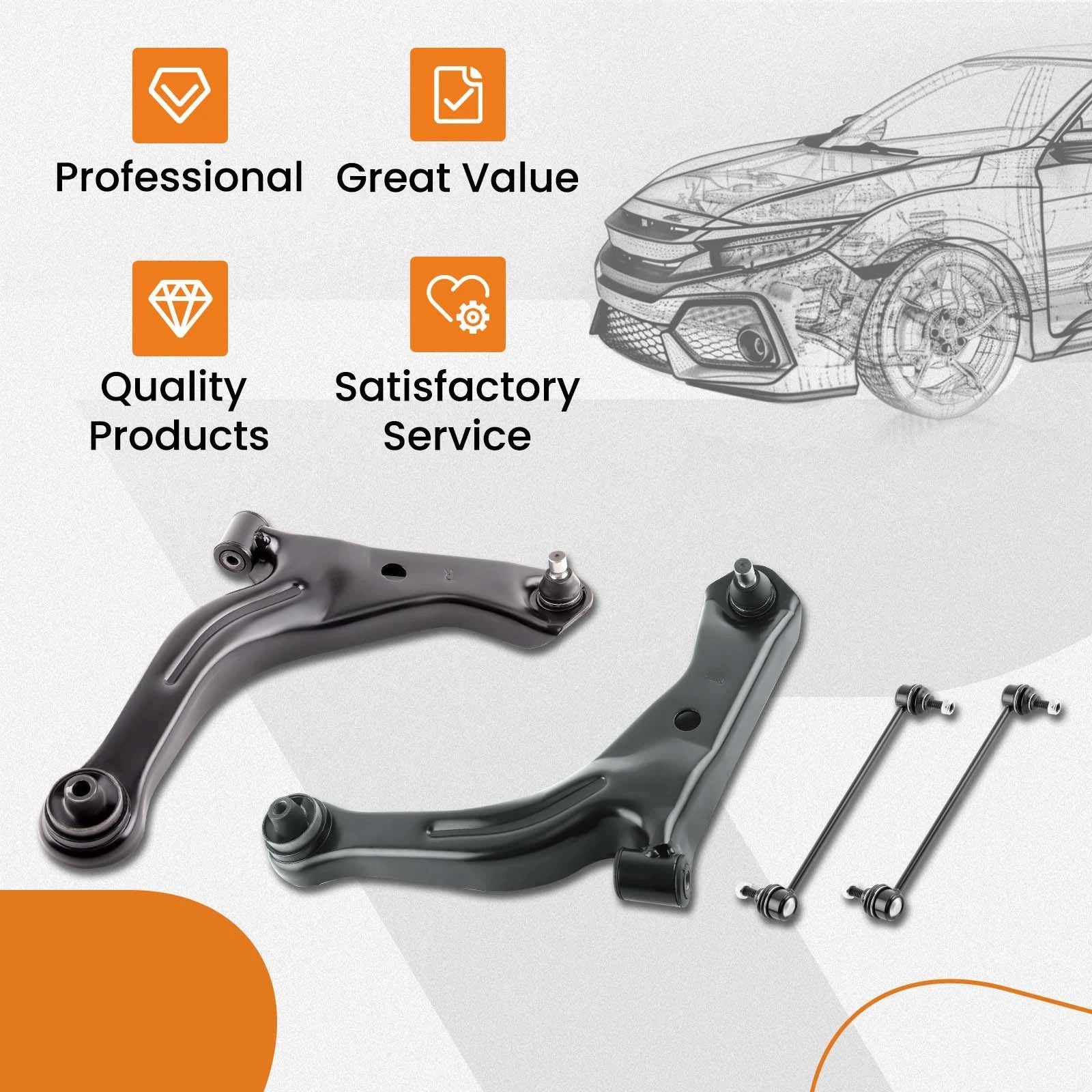 Set of 4 Front Lower Control Arms for Mazda Tribute (2005–2011)
