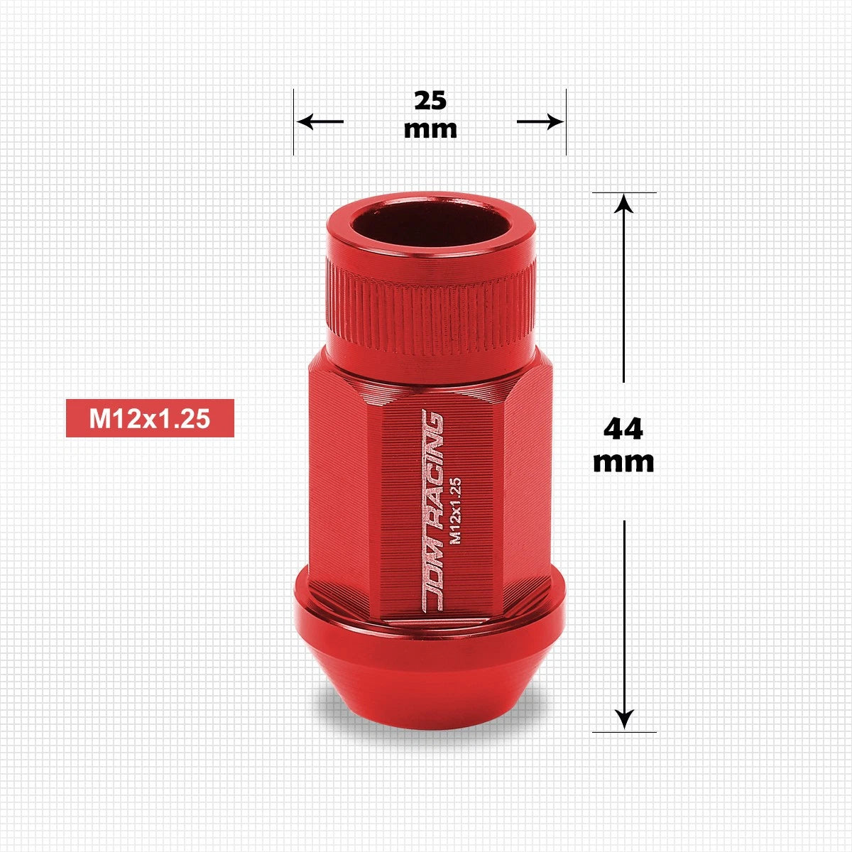 Set of 20 M12X1.25 Red JDM Open End Bulge Hex Wheel Lug Nuts + Extension 25mm