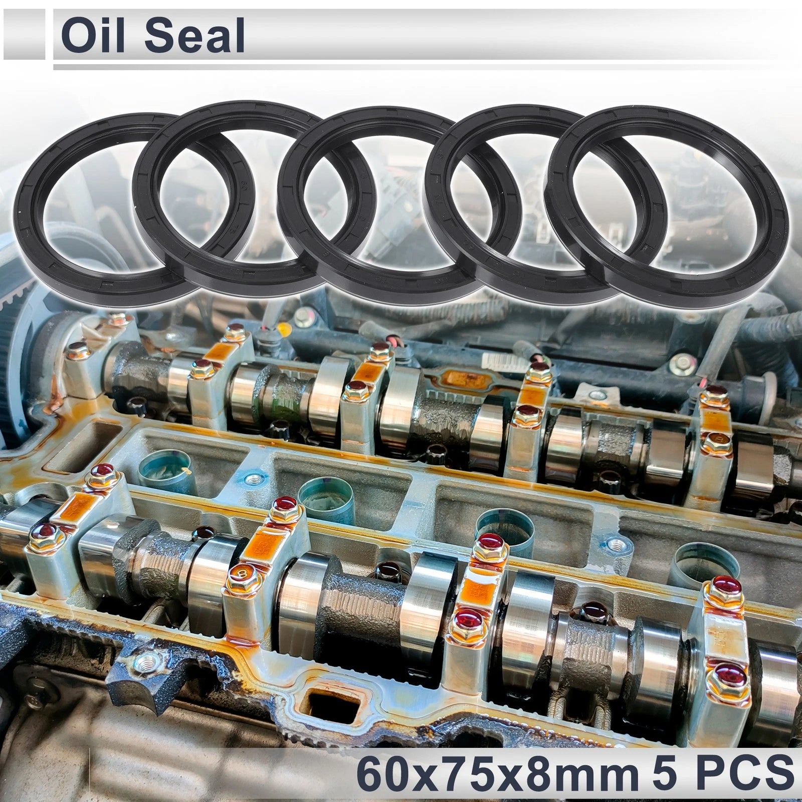 Set of 5 Oil Seal Ring for Rotary Shaft 60x75x8mm NBR Rubber
