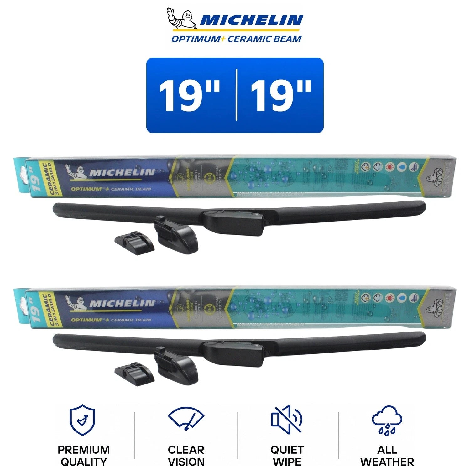 Set of 2 Michelin Optimum+ 19" Ceramic Beam Wiper Blades for Dodge (1990–2011)