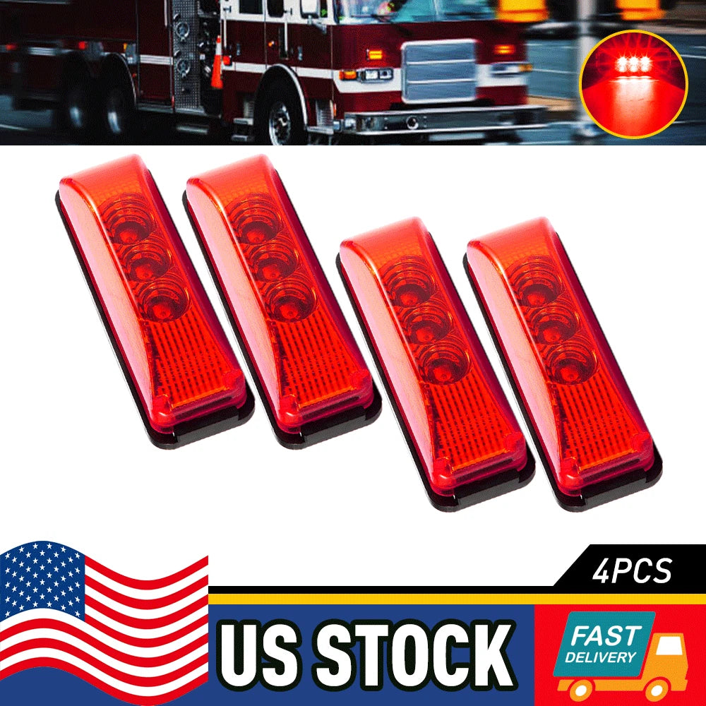 Set of 4 Red LED Side Marker Lights for Truck Trailer (Waterproof)