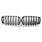 2 x Black+Chrome Front Grill Dual Slat for BMW X5 F15 X6 F16 M (2014–2018)
