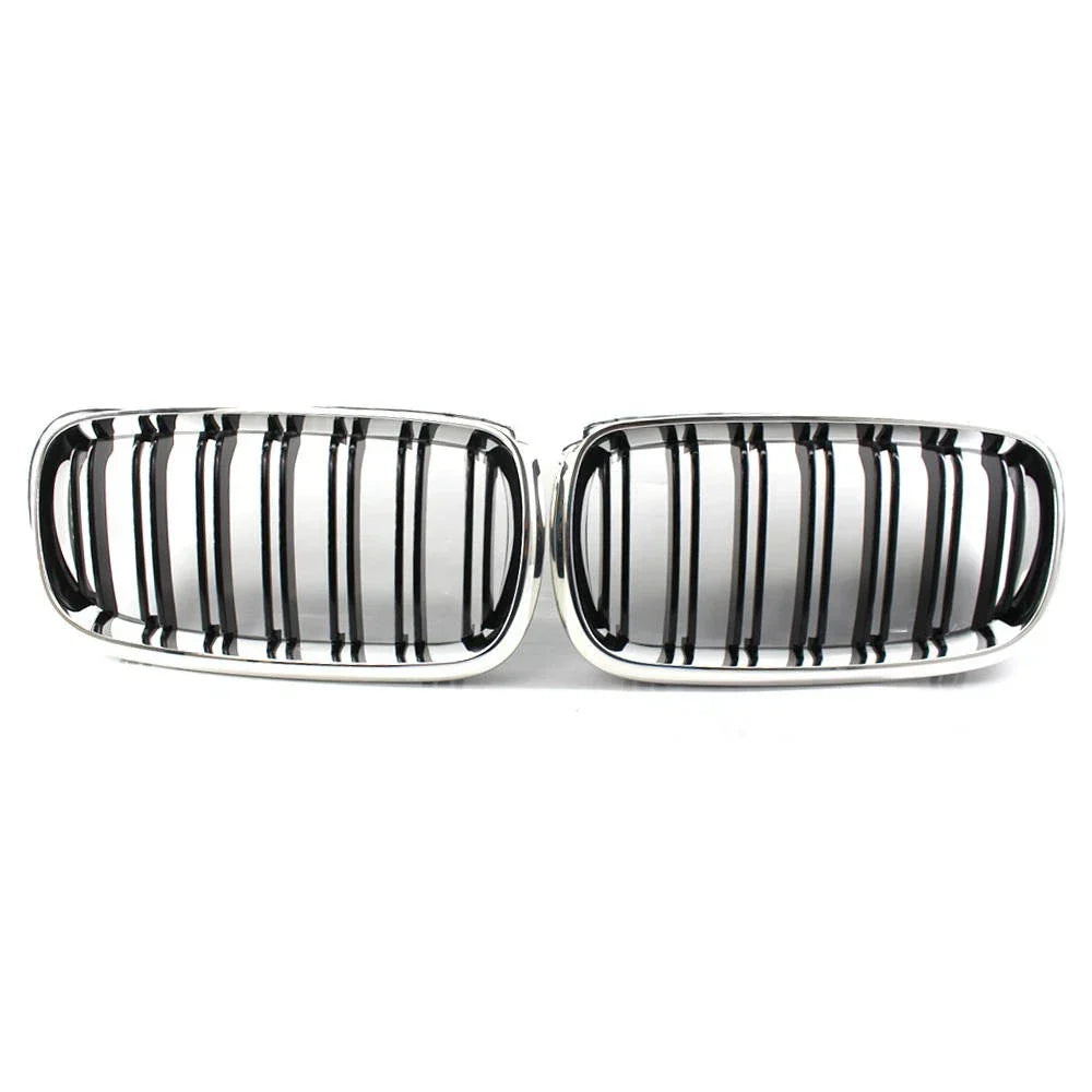 2 x Black+Chrome Front Grill Dual Slat for BMW X5 F15 X6 F16 M (2014–2018)