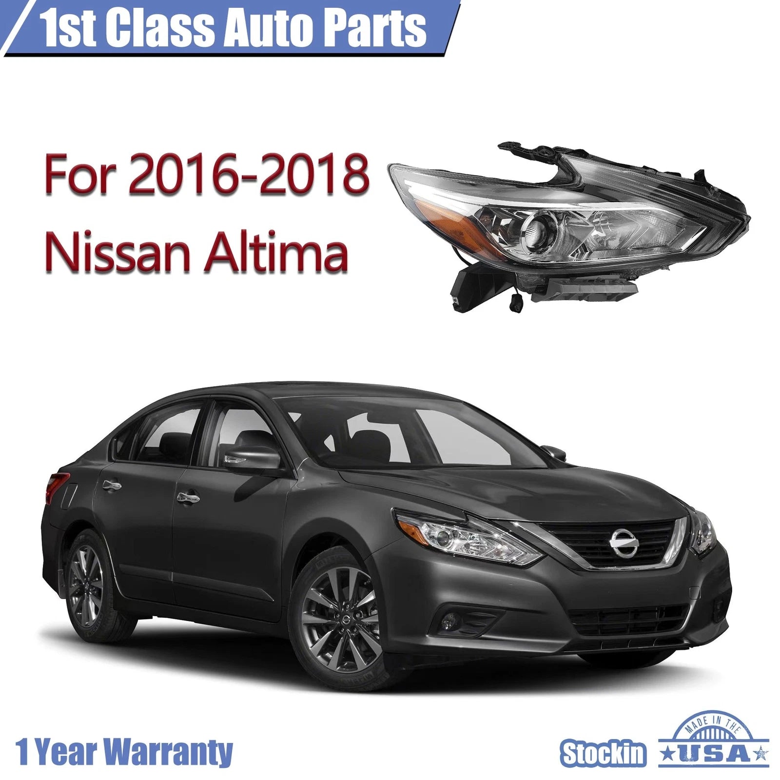 Halogen Headlight for Nissan Altima (2016-2018) Right Passenger Side