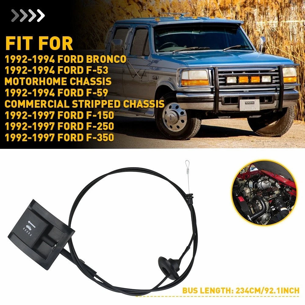 Hood Release Cable with Pull Handle for Ford Bronco F-150 F-250 (1992–1994)