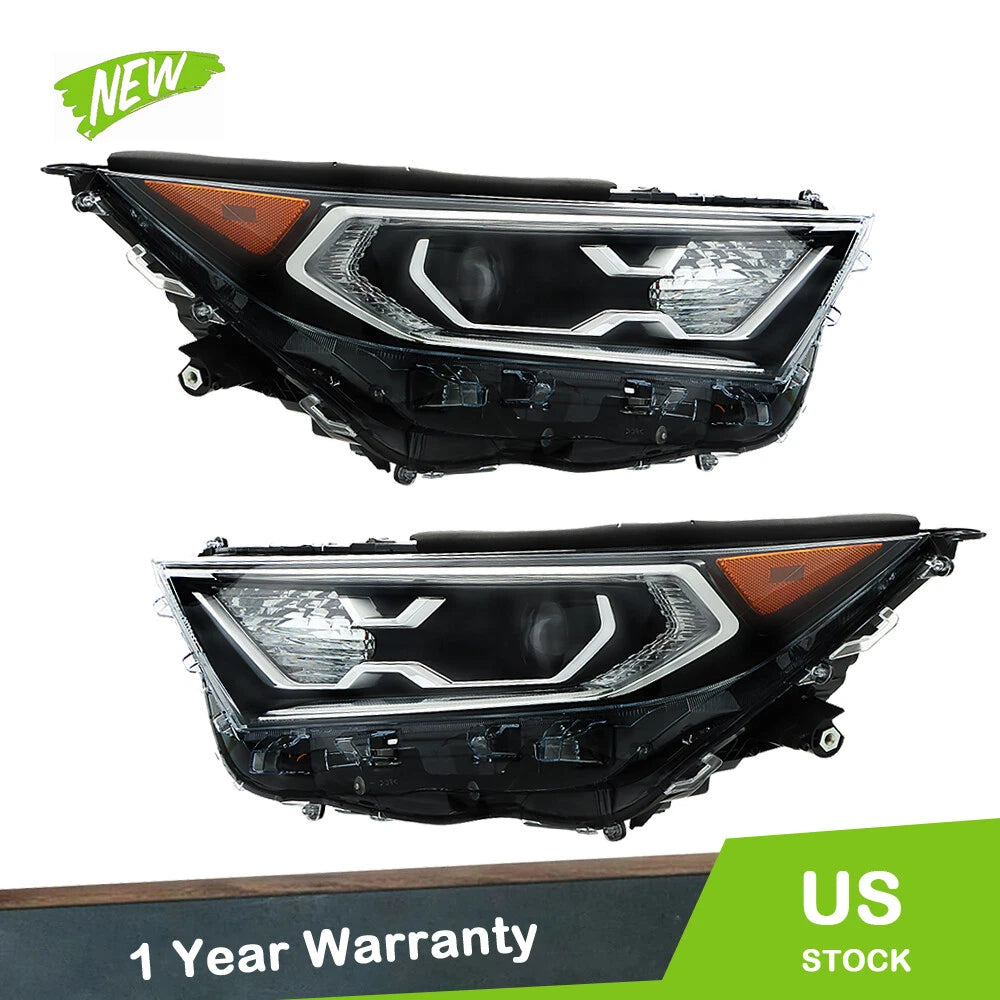 LED Headlights Pair for Toyota RAV4 XLE Hybrid XSE (2019–2022) Clear Lens Black