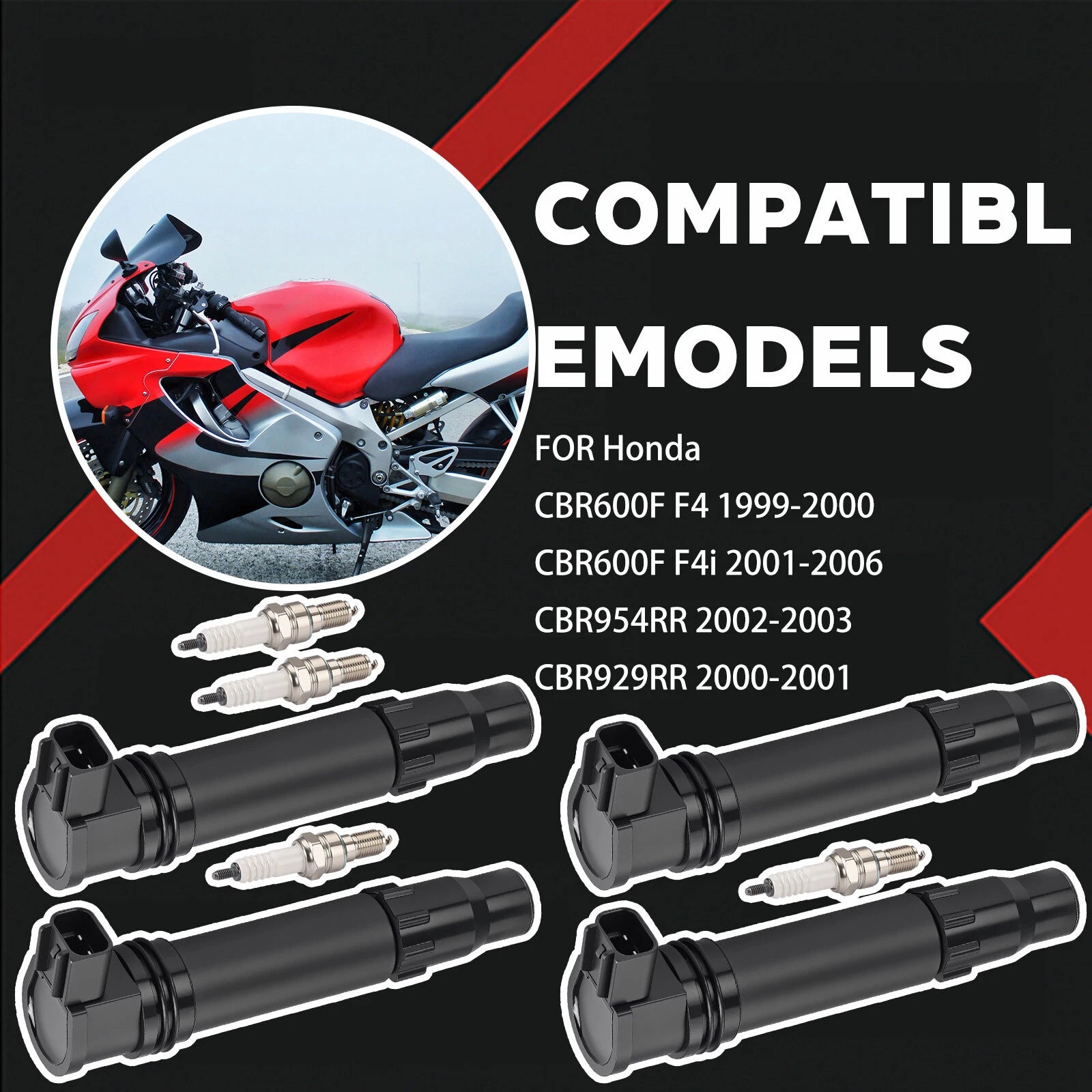 4X Ignition Coils Iridium Spark Plug for Honda CBR600RR (2007–2024)
