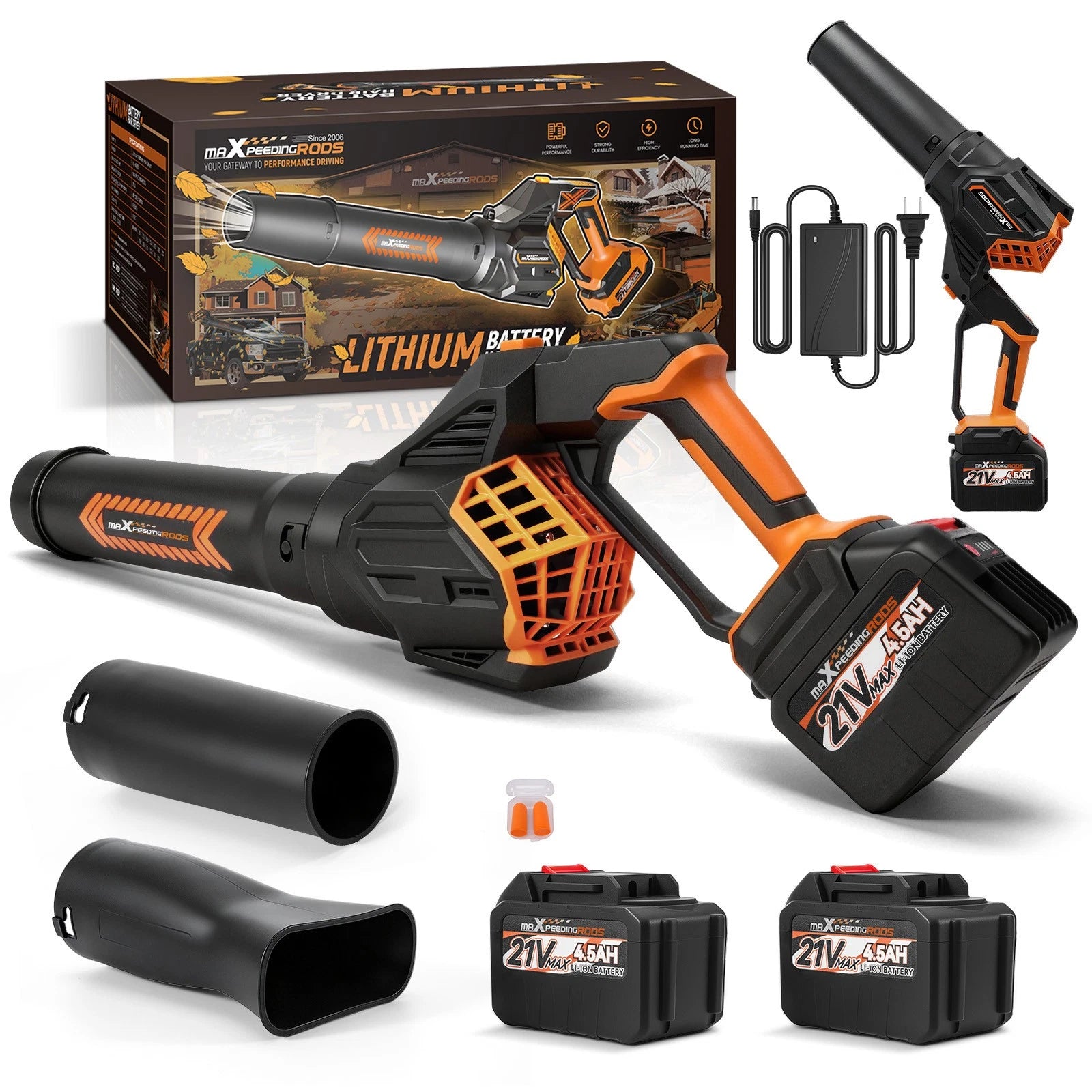 Cordless Leaf Blower 580 CFM 2X 21V Brushless Motor 3 Speed Mode
