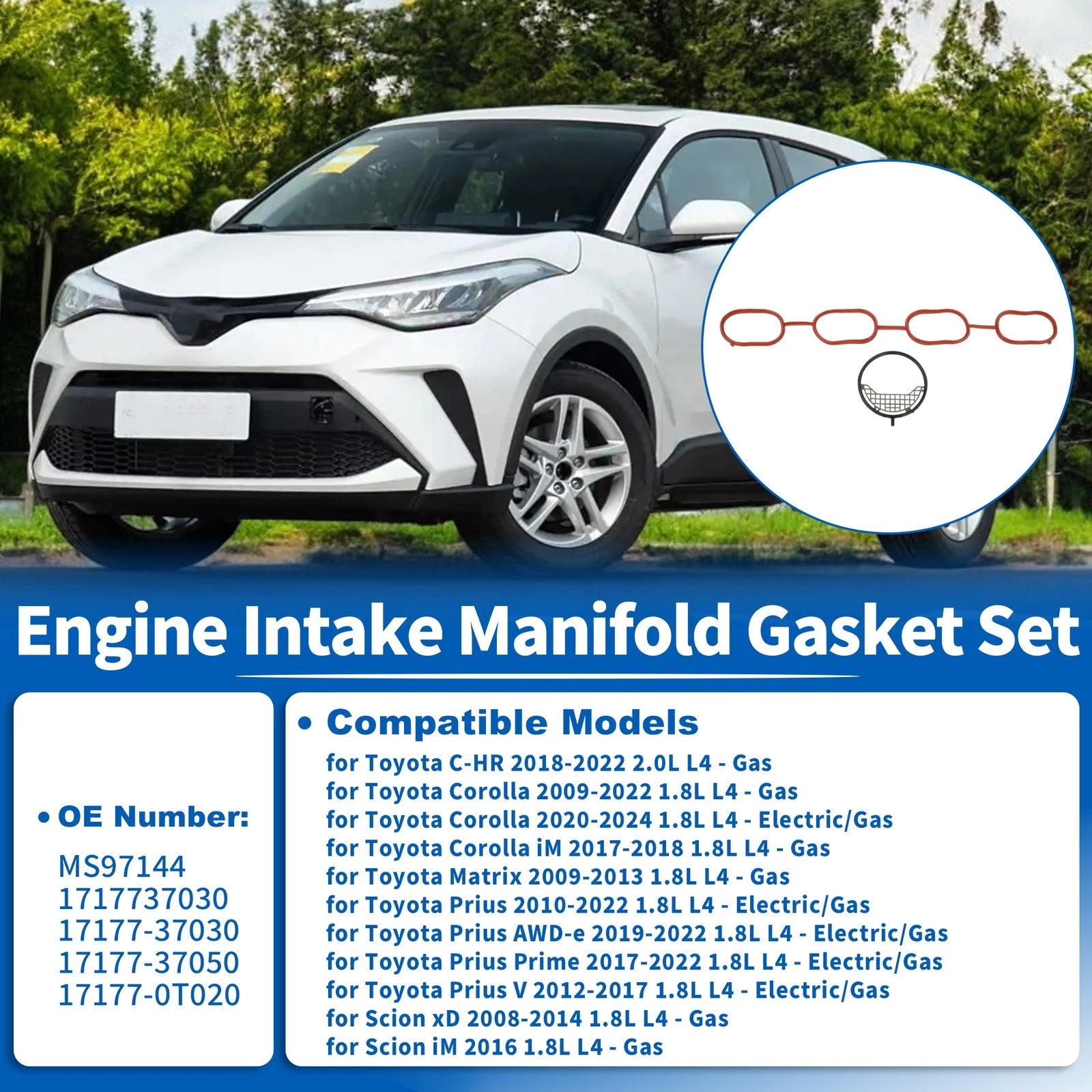 Set of 2 Engine Intake Manifold Gaskets for Toyota Corolla (2009–2022)