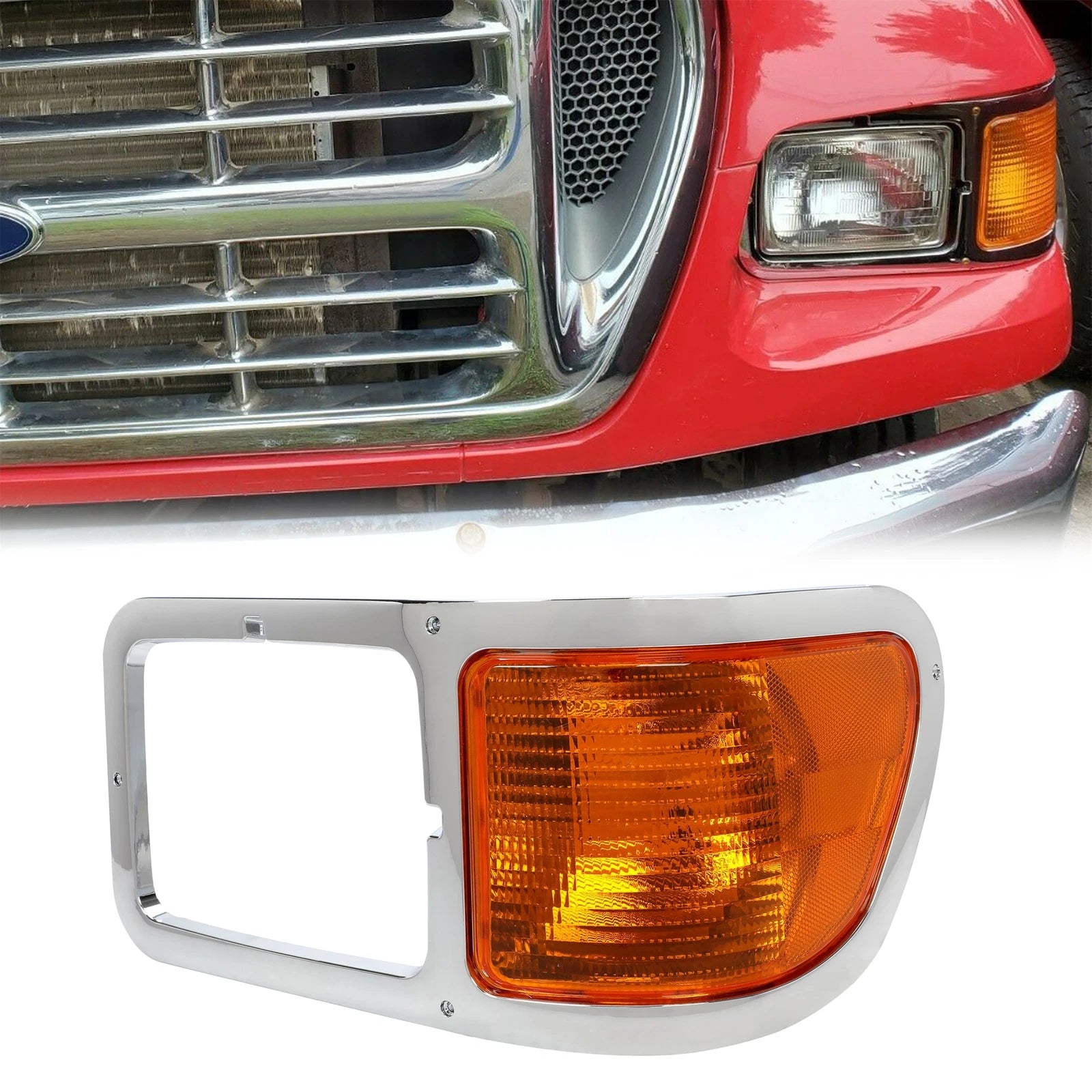 Left Headlight Bezel Trim + Corner Signal Light Lens for Ford F650 F750 (2000–2015)