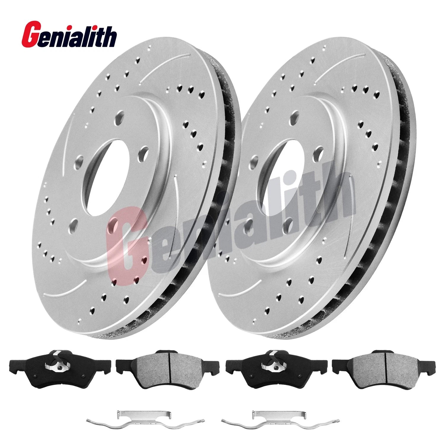 Front Drilled Rotors & Ceramic Brake Pads for Chrysler Town & Country, Dodge Caravan