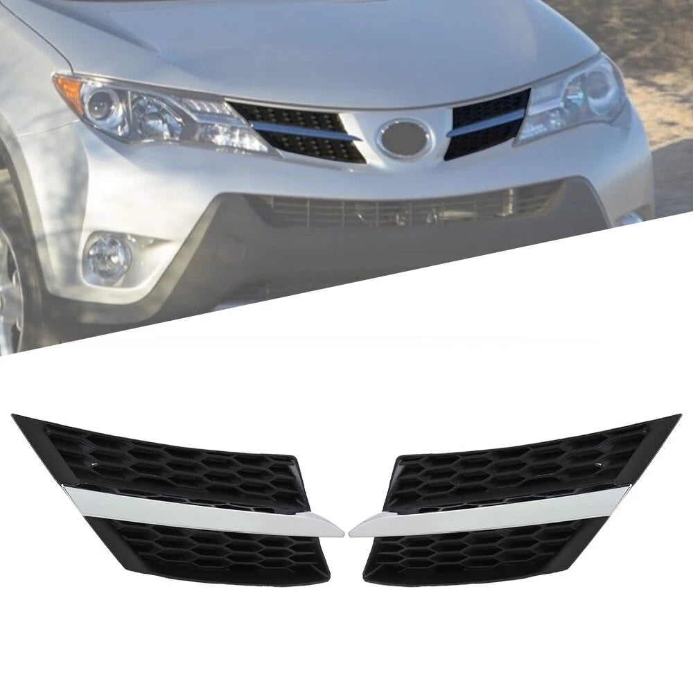 Set of 2 Front Grille Bumpers for Toyota RAV4 (2013–2015) Black Chrome