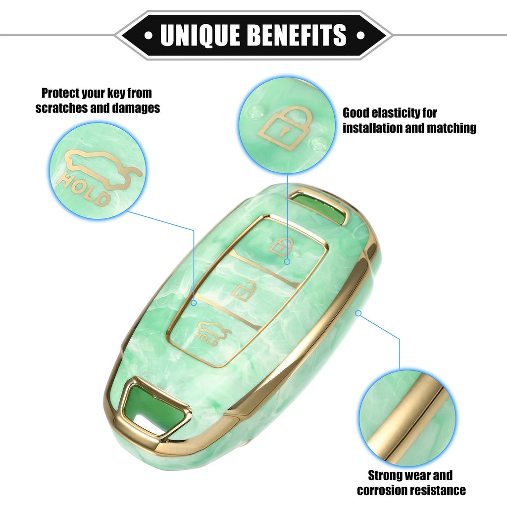 Key Fob Cover for Hyundai Accent Tucson (3 Button, TPU, Green)