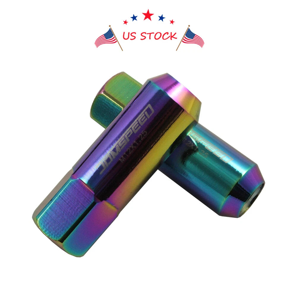 Set of 20 Neo Chrome Aluminum Tuner Racing Lug Nuts for JDM Vehicles