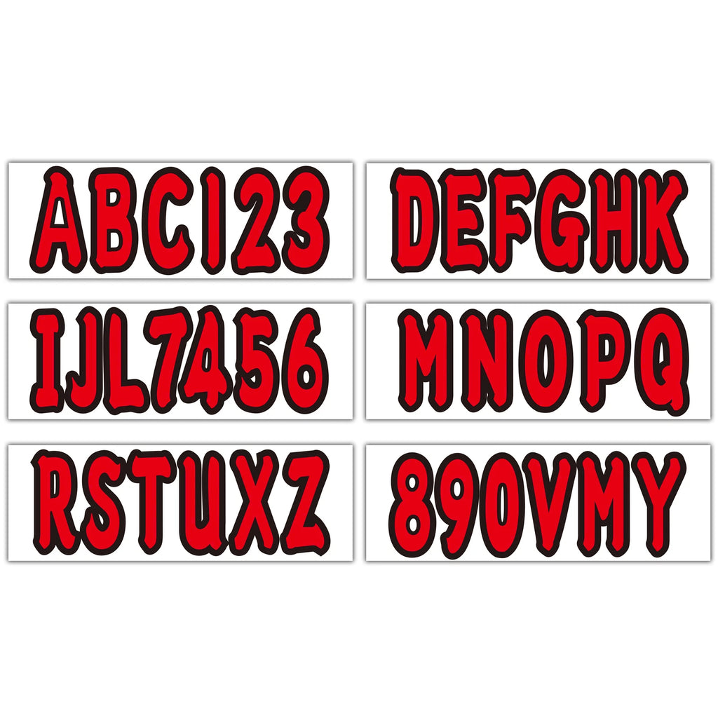 Set of 4 Red 3" Marine Alpha-Numeric Registration Number Decals