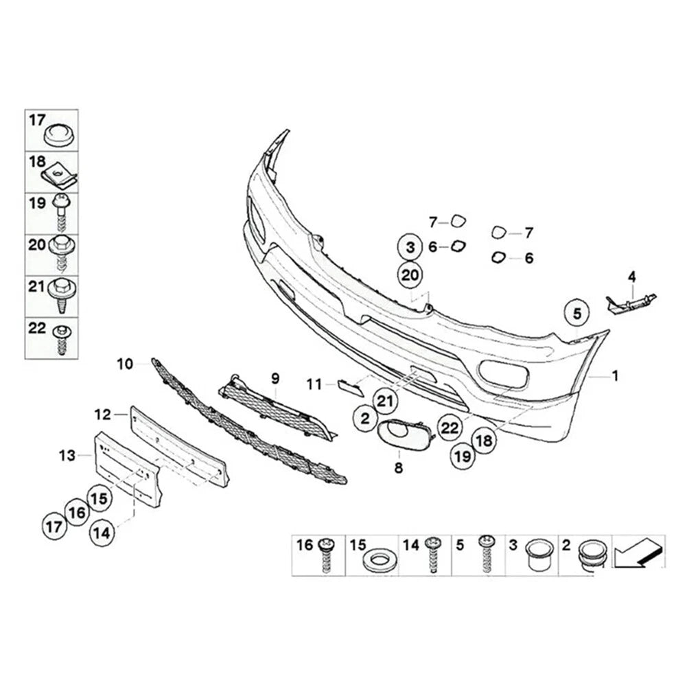 1 Pair Front Bumper Bracket Holder Cover for BMW X5 E53 (2003–2006) 51117116667