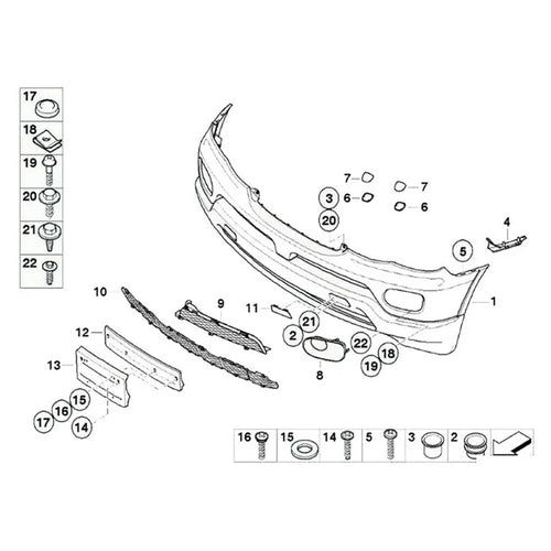 1 Pair Front Bumper Bracket Holder Cover for BMW X5 E53 (2003–2006) 51117116667