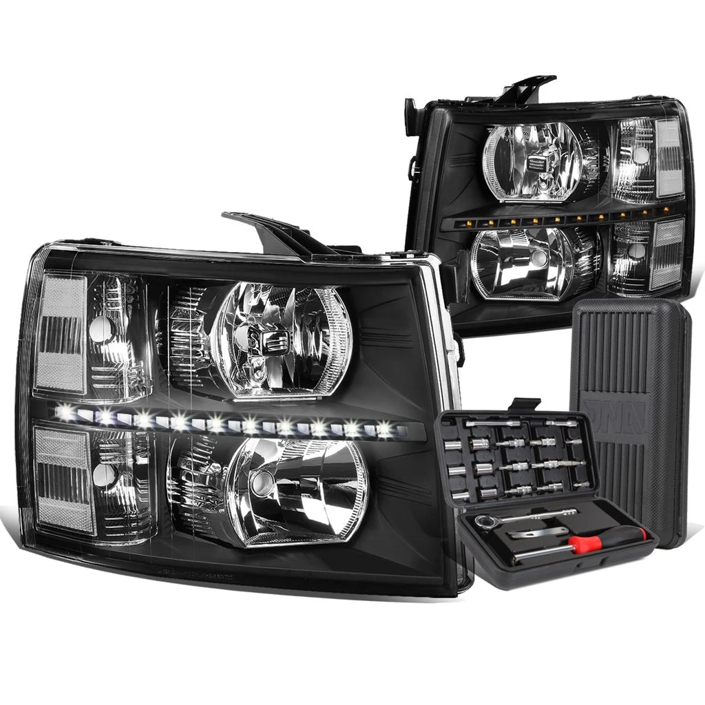 LED DRL Bar Headlights for Chevy Silverado (2007–2014) + Tool Box