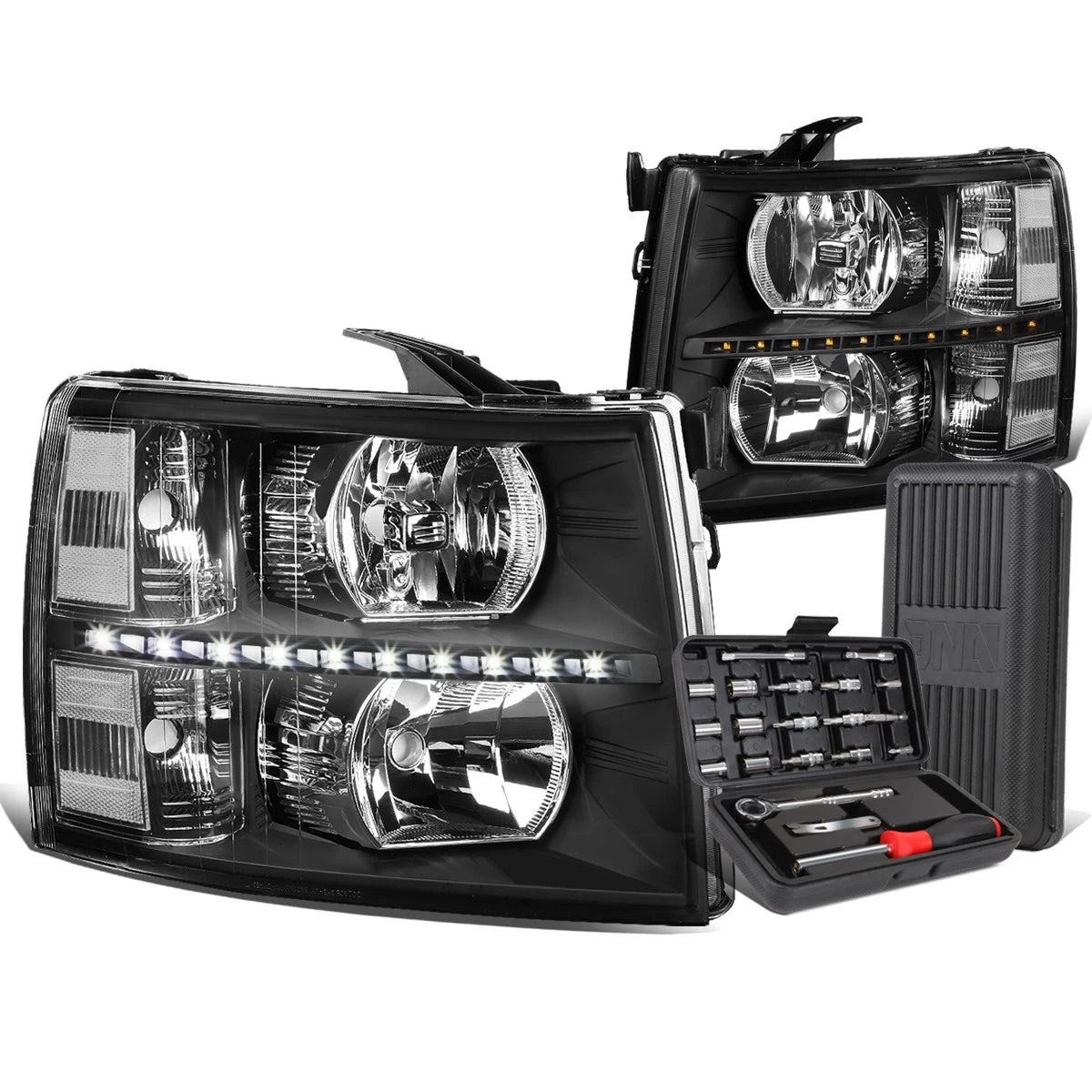 LED DRL Bar Headlights for Chevy Silverado (2007–2014) + Tool Box