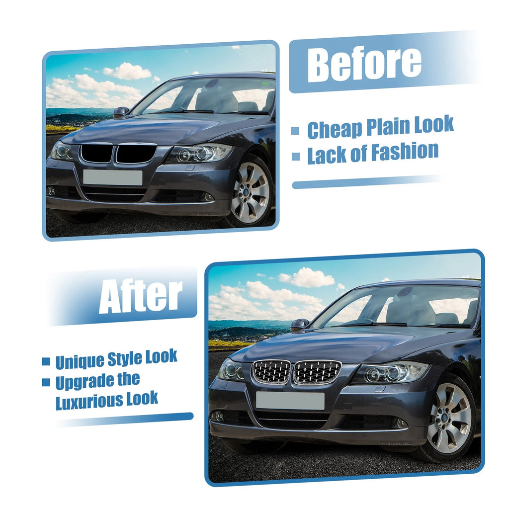 Set of 2 Front Hood Grille for BMW 335d 328i 335i E90 (2007–2013) Silver Tone