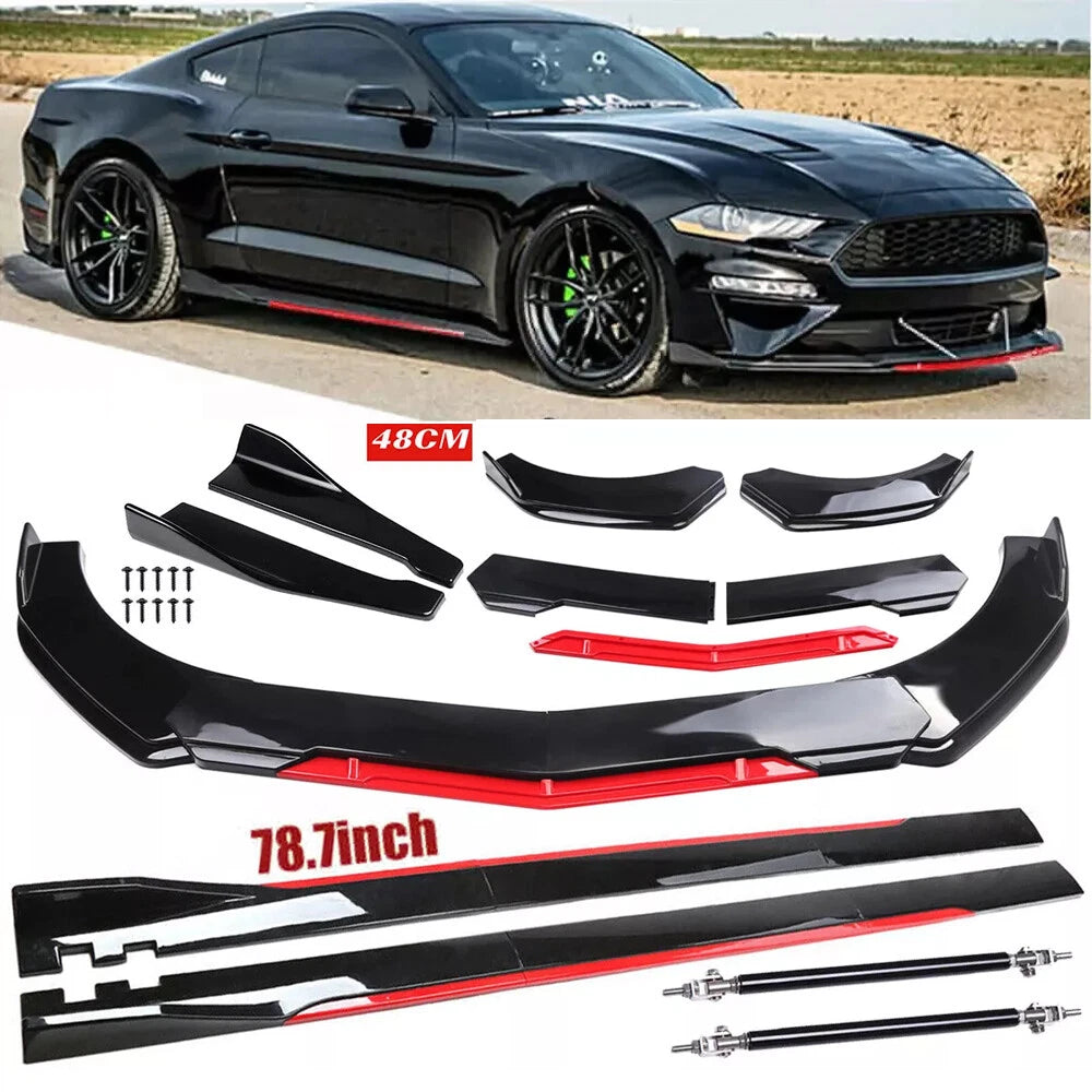 Front Bumper Lip Spoiler + 78.7" Side Skirt + Rear Lip for Ford Mustang