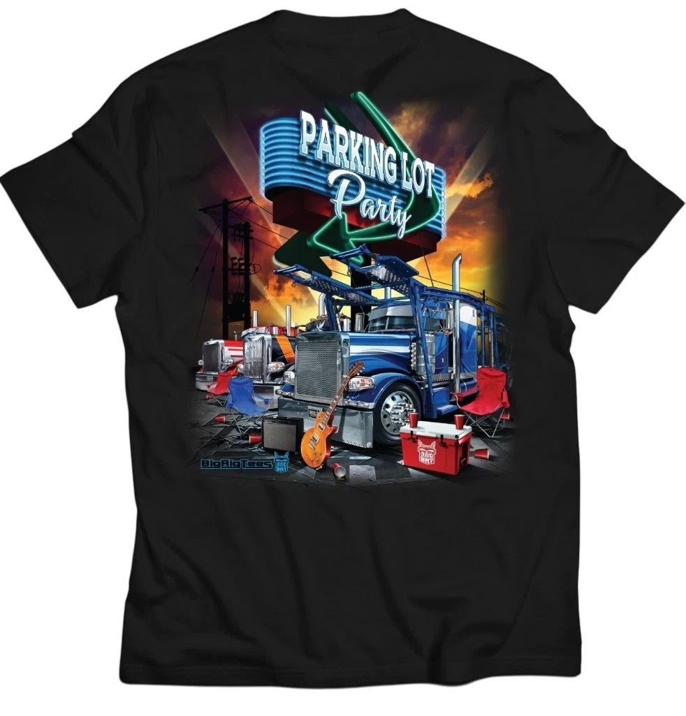 Trucker Parking Lot Party T-Shirt for Semi Truck (Black Cotton)