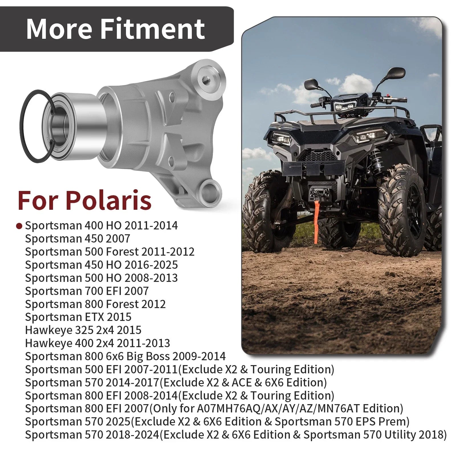 2 x Rear Wheel Bearing Carrier & Bearing for Polaris Sportsman 400 (2011–2014)