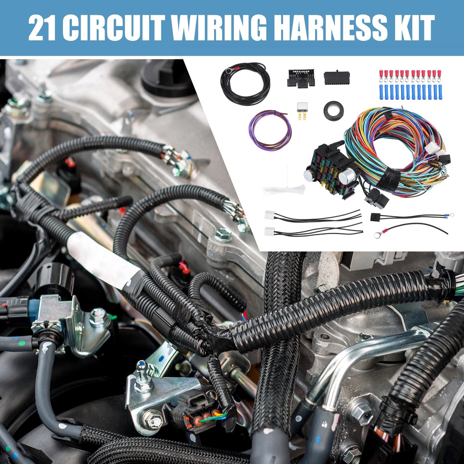 Set of 1 Universal 21 Circuit Wiring Harness Kit for GM Chevy Ford Truck