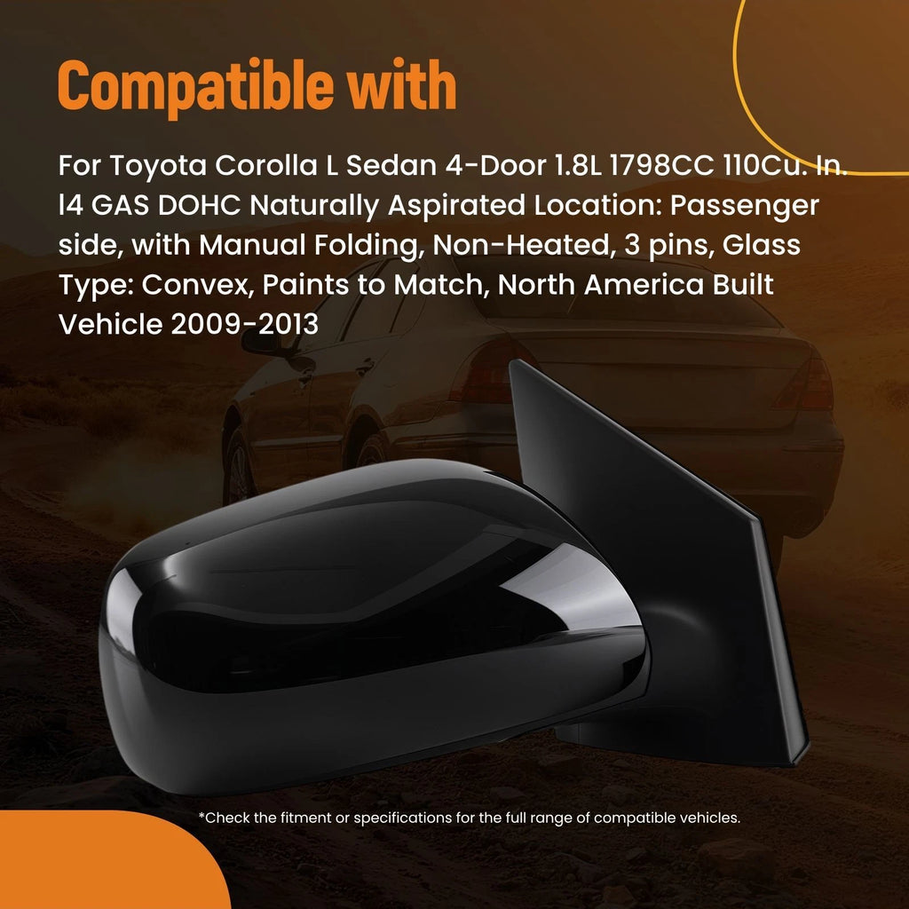 Passenger Mirror Right for Toyota Corolla (2009–2013) 87910-12C40 Paintable