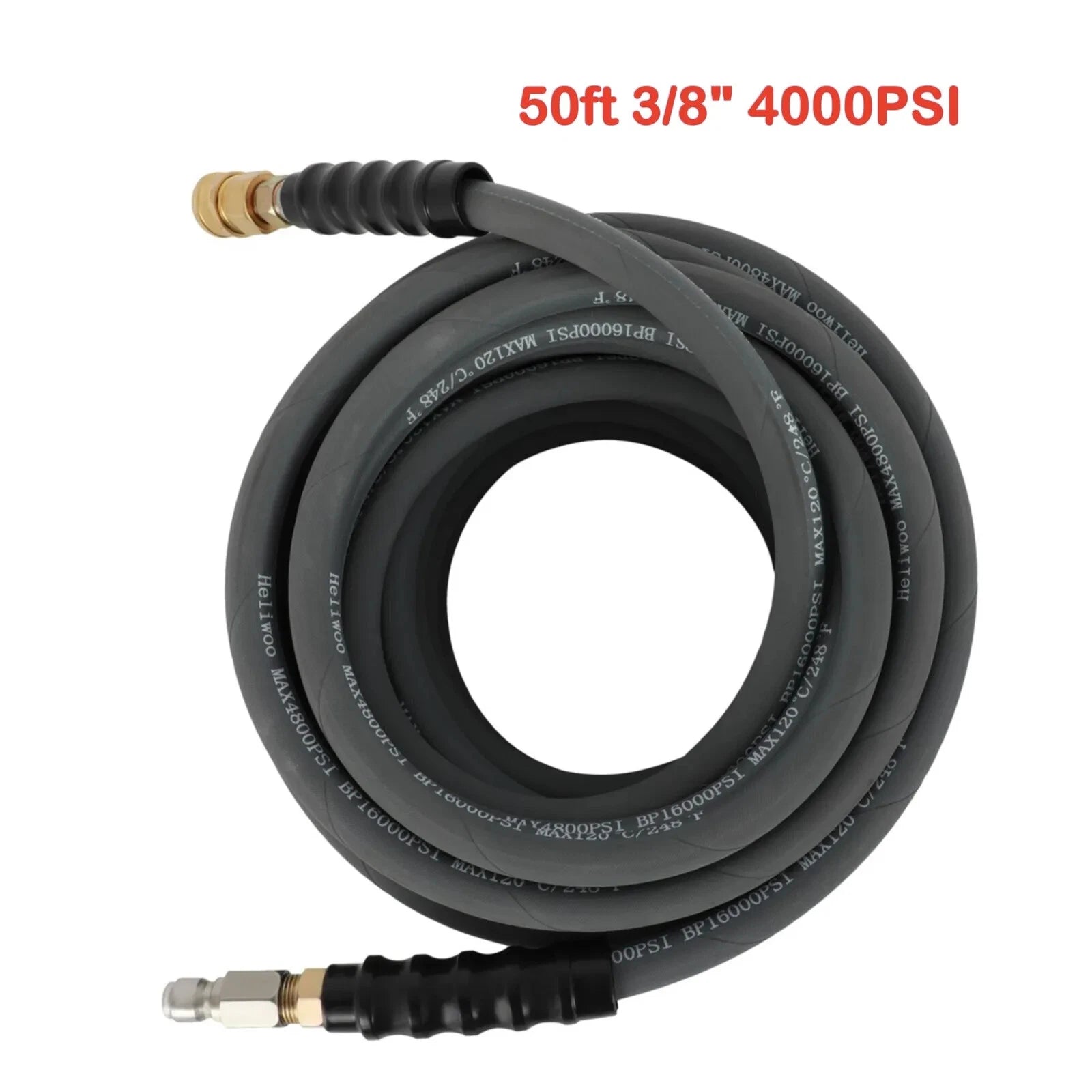 3/8" x 50ft Pressure Washer Hose with Couplers (4000 PSI)