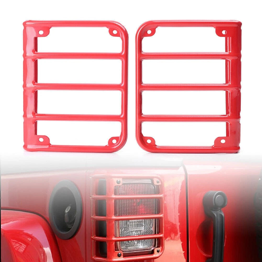 2X Steel Tail Light Cover for Jeep Wrangler JK (2007–2016) Red Protector