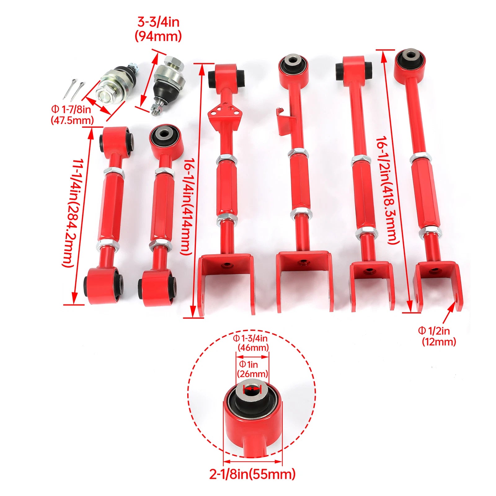 Red Steel Front Ball Joint Rear Camber Control Arm Kit for Accord TL TSX (2008–2013)