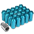 Set of 20 Open End M12x1.5 50mm Tall Sky Blue Aluminum Lug Nuts + Lock Key