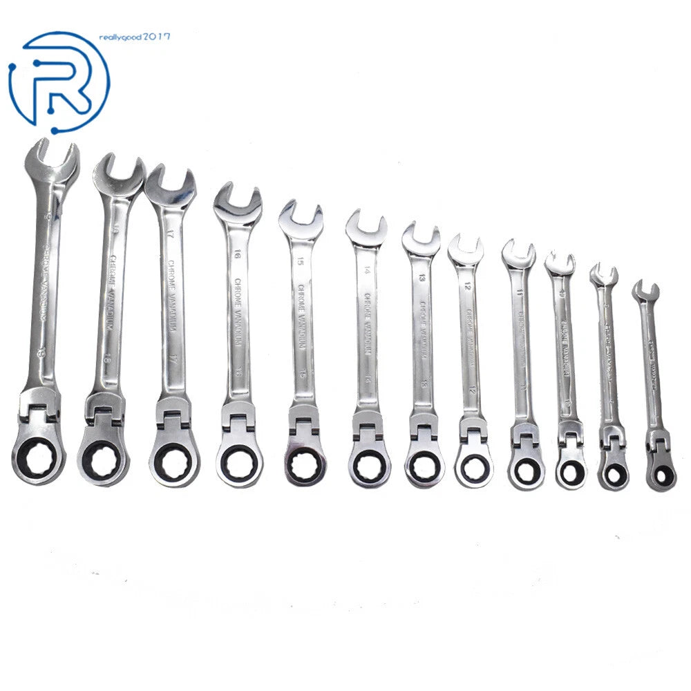 Set of 12 Metric Flexible Head Ratcheting Wrenches for Various Models