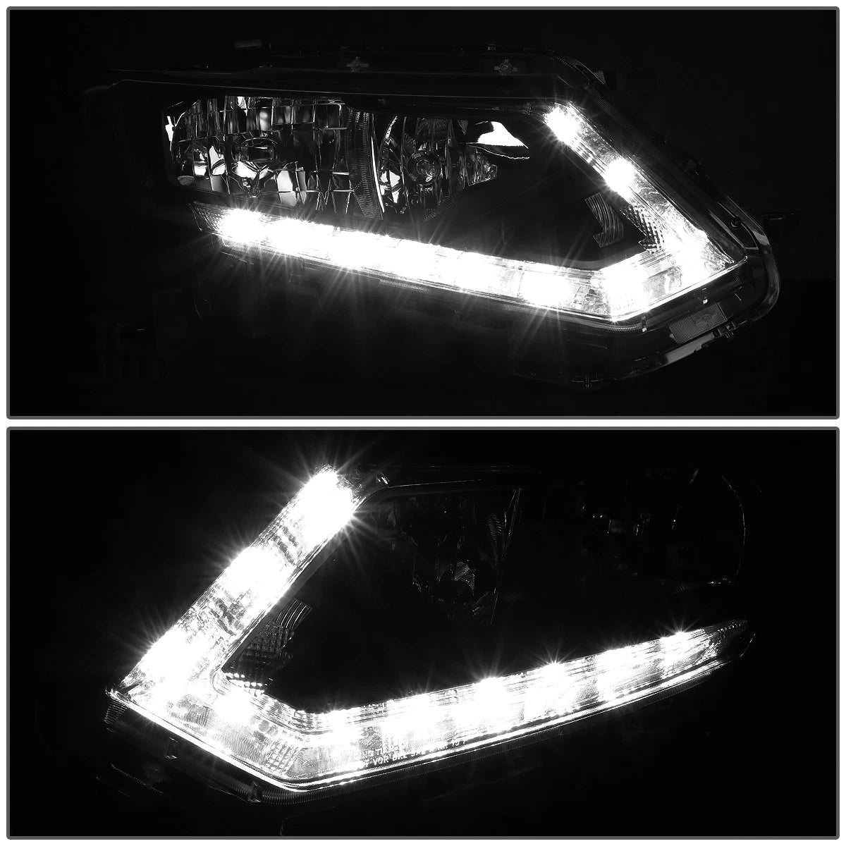 LED DRL Pair for Nissan Rogue (2014–2016) Black/Amber Headlights + Tool Box