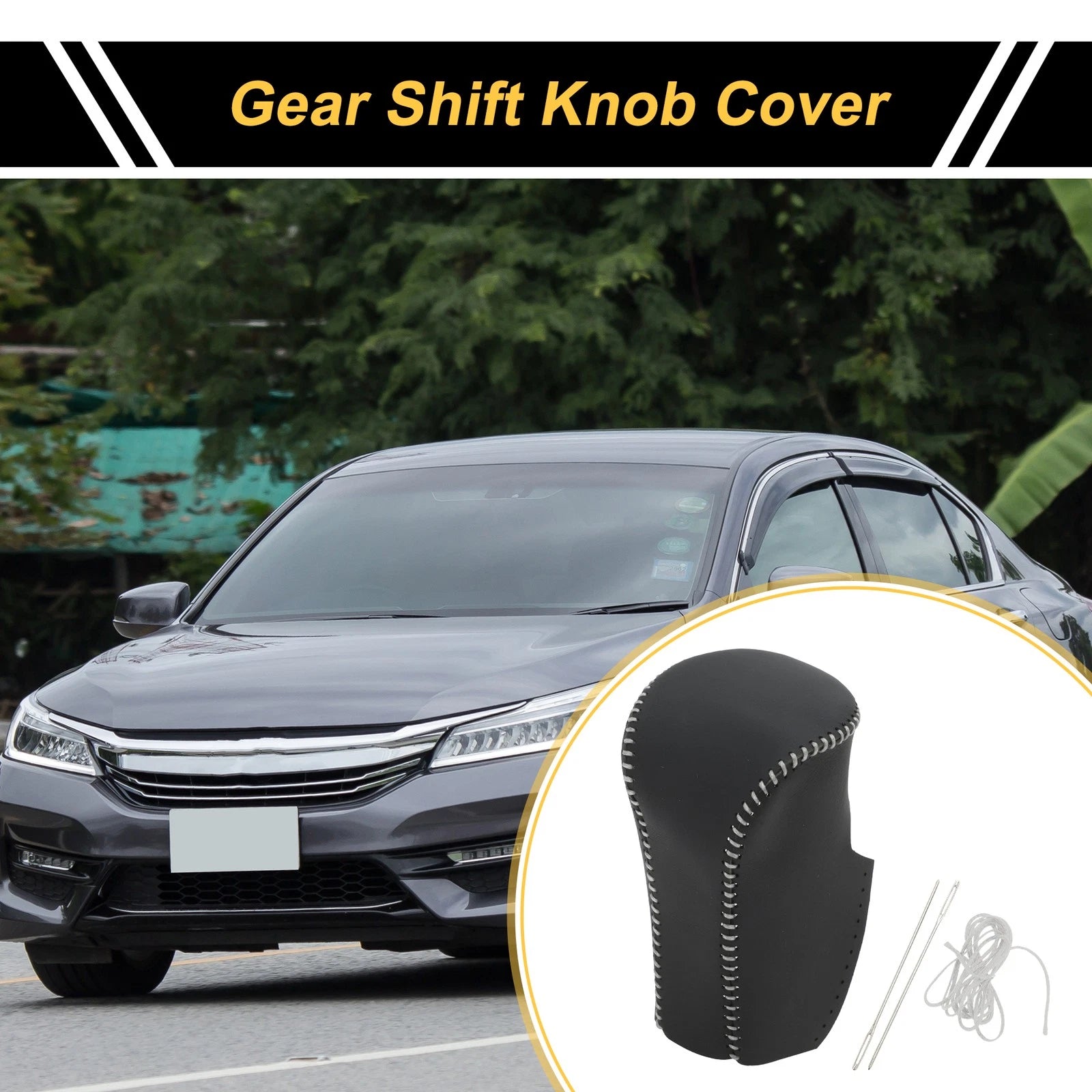 1 Pc Gear Shift Knob Cover for Honda Accord (2008–2012) Black Gray Faux Leather