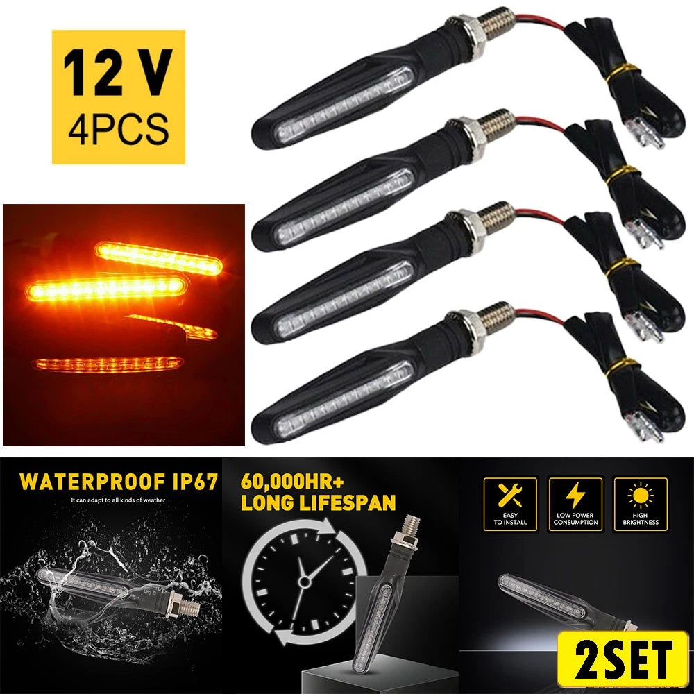 Set of 8 Amber LED Turn Signal Blinkers for Universal Motorcycle