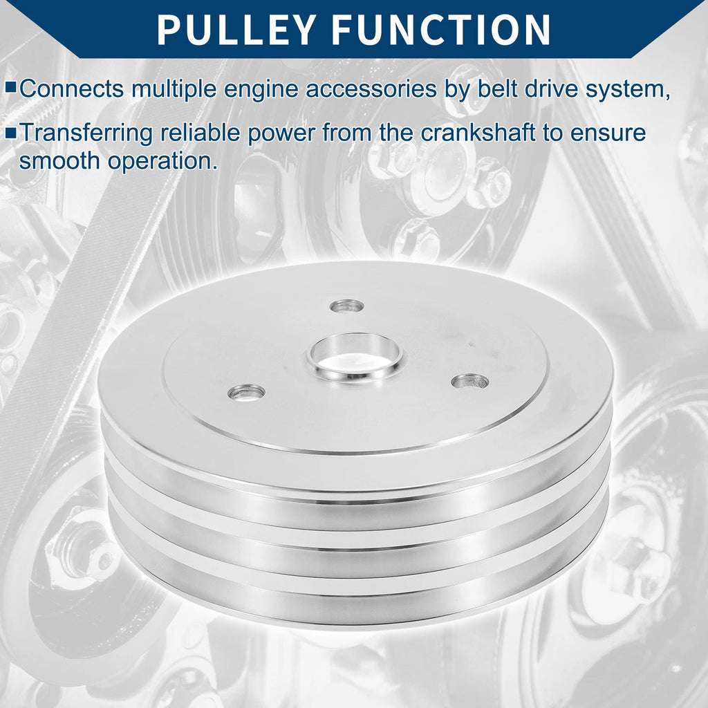 3 SWP Triple-Groove Short Water Pump Crank Pulley for Chevy SBC 265 (1968–1986)