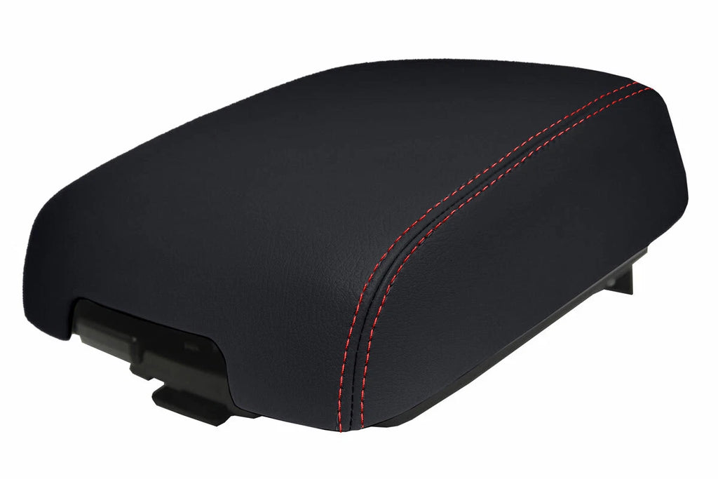 Leather Console Lid Armrest Cover for Mitsubishi Montero (2001–2006) Red Stitch