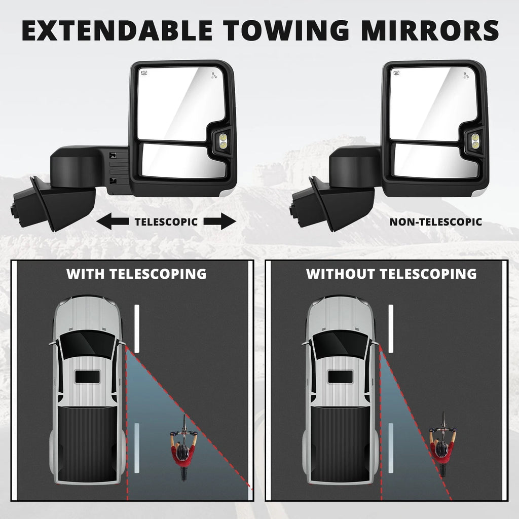Chrome Tow Mirrors for Chevy Silverado 1500 LTD (2019–2025) w/ Blind Spot Monitoring