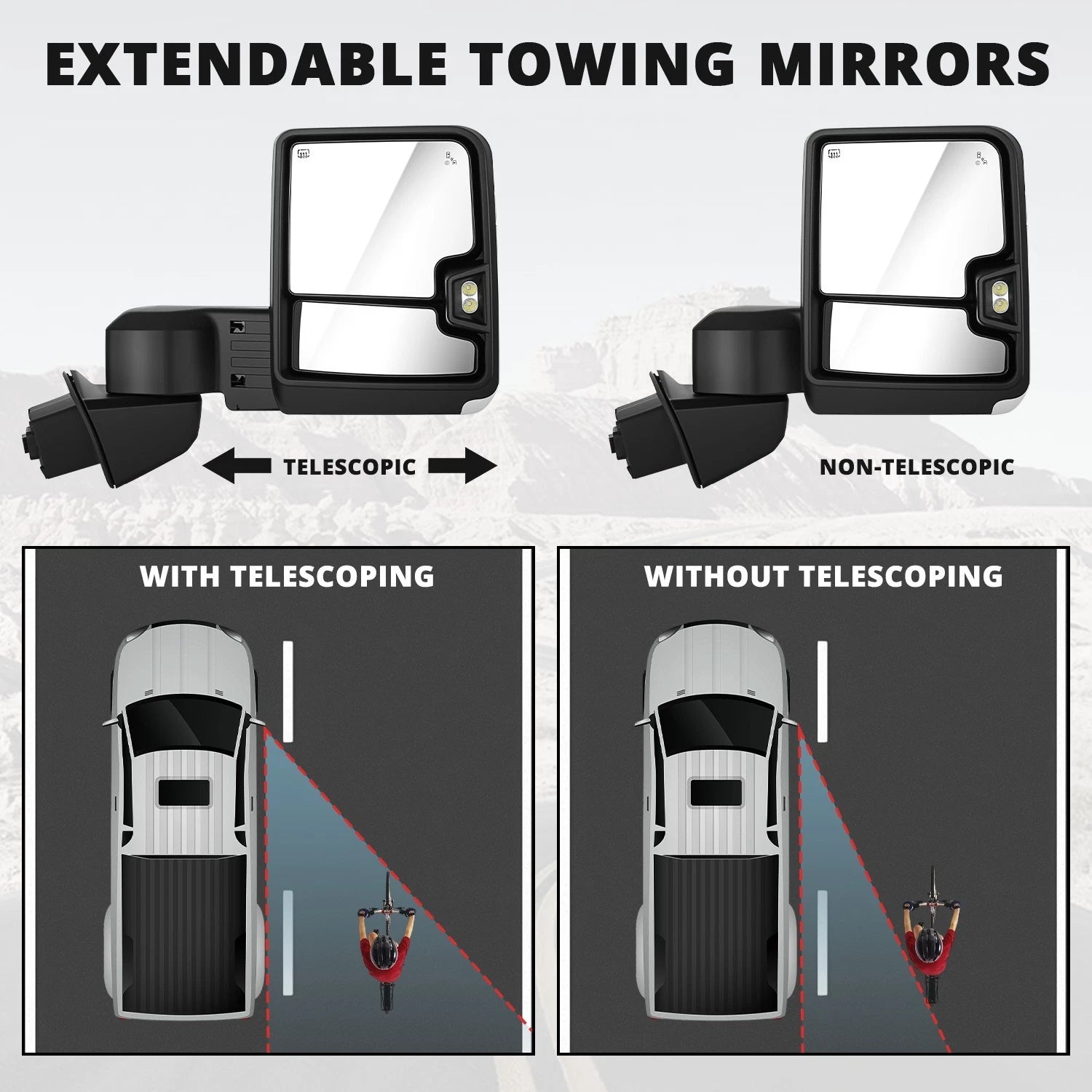 Chrome Tow Mirrors for Chevy Silverado 1500 LTD (2019–2025) w/ Blind Spot Monitoring